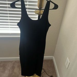 Womens small black bodycon knit dress with side slit